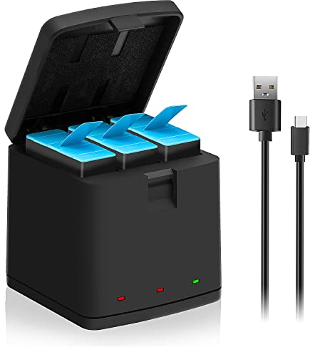 COOLSHOW Chargeur Batterie Hero 9/10 Chargeur USB à 3 canaux Compatible avec GoPro Hero 9 Black et GoPro HERO10 Black Chargeur Triple Type-C avec indicateur LED
