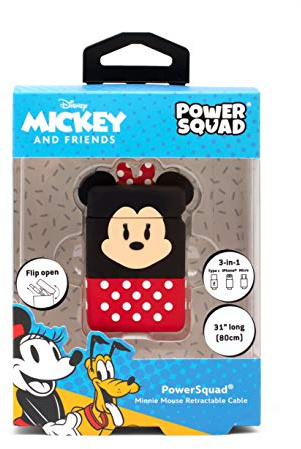 Disney Minnie Maus 3D 3 in 1 USB Ladekabel einziehbar Lightning Typ C Micro USB kompatibel iPhone Samsung Huawei Lizenz
