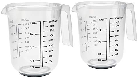 RoyalFay® Messkanne 2 Stück Messbecher 1L Kunststoff Liter und Gramm Skala