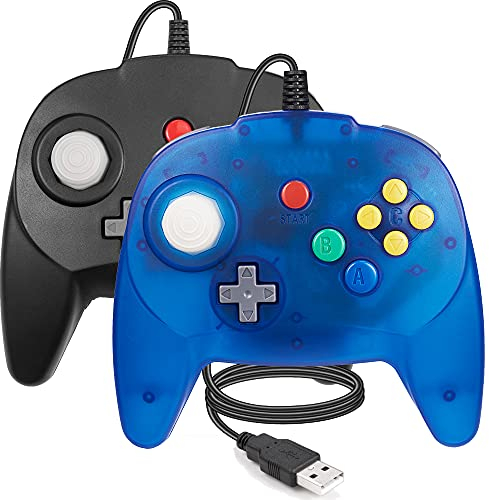 miadore 2 Pack USB Controller für N64 Spiele, kabelgebundene USB N64 Gamepads für Windows PC/Mac/Raspberry Pi/Switch (Schwarz + Blau)