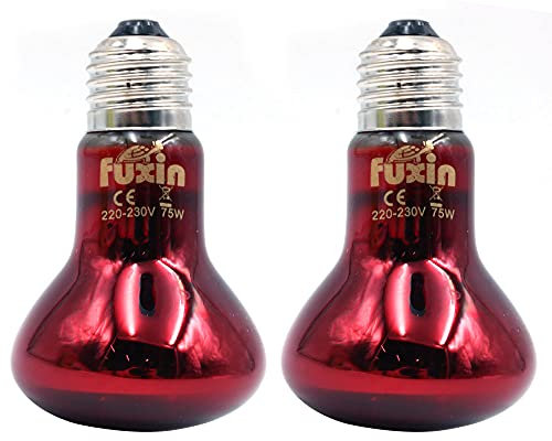 ANCLLO 2pcs Reptile Heating Bulbs, Durable Infrared Heat Lamp Warming Light Bulb Red Pet Light for Reptile and Amphibian Lizard Tortoise Spider Snake Chameleon 220-230V(75W)