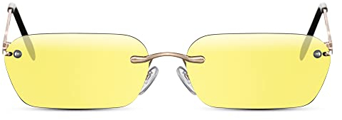Cheapass Lunettes de Soleil à la Mode Rectangulaires Monture Stylée Dorée en Métal Sans Rebord avec Verres Rouges Protection UV400 pour Hommes et Femmes