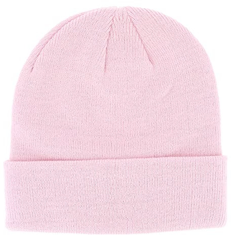 SHIPITNOW Hellrosa Herren oder Damen Wintermütze Einfarbig - Basic Strickmütze ohne Bommel - 100% Acryl Beanie- Einfaches und klassisches Mützen ohne Marke - Einheitsgröße