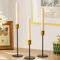 Candle Holders Taper Candle Holder: 3pcs Black Candlestick Holders with Brass Top Candle Stick Stands for Table Decoration Halloween Christmas Candle Sticks Holder Living Room Home Decor