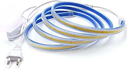 pcning 2M COB LED Streifen 230 Volt Kaltweiss 6000K IP67 Wasserdicht LED Strip 220V Direktanschluss 2 Meters (Kaltes Weiss, 2)