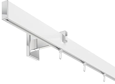 DécoProfi Gardinenstange Innenlauf 1-läufig Set Short rechteckig Weiß/Verchromt I Länge: 120cm Aluminium für Wandmontage I Als Gardinenschiene & Vorhangstange geeignet
