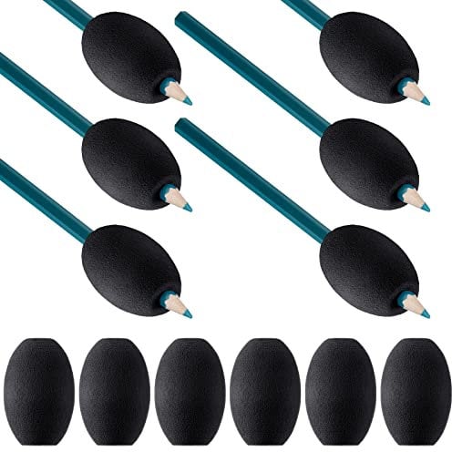 Outus 12 Pieces Egg Pencil Pen Grips Adults Egg Handwriting Grips Pen Stylus Foam Writing Aid Soft Cushioned Foam for Handwriting, Drawing Adults Right or Left Handed Use (Black)
