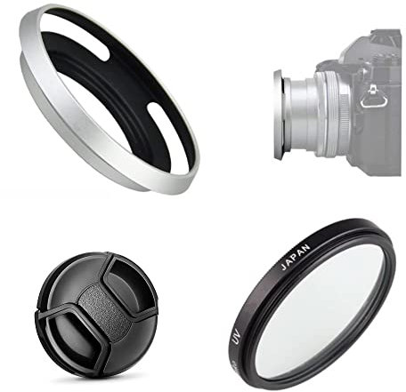 Camera Accessories Bundle Set for Fujifilm X-T30, X-T30 II mirrorless camera with Fujifilm XC 15-45mm f/3.5-5.6 OIS PZ Lens including Silver metal lens hood, UV filter, Lens cap