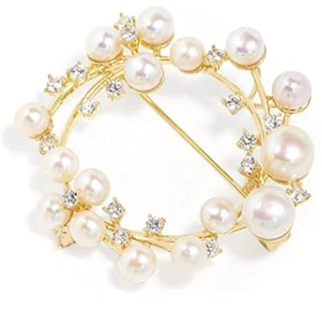 Broche en forme de fleur avec perle blanche pour femme - Broche ronde en perles blanches pour robe et pull, Acier allié, Perle