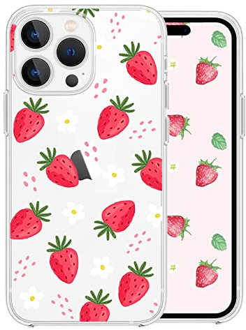 Cute Strawberry Case for iPhone 14 Pro Max with kawaii Little Daisy Design,Clear Slim Soft TPU Shockproof Protective Cover Compatible with iPhone 14 Pro Max for Women Girls Kids