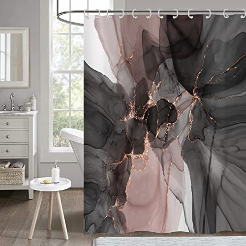 Hnmdmyi Marble Shower Curtain 90x180, Black Pink Glitter Gradient Luxury Abstract Marble Bathroom Curtains Modern Watercolor Texture Ink Art Waterproof Polyester Fabric Washable Bath Curtains