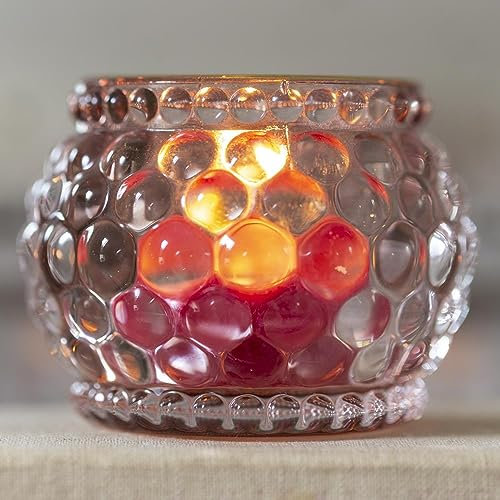 1x Pale Rose Glass & Gold Rim Tea Light Holder, Pretty Bohemian Moroccan Tealight Candle Holder, Bubble Hobnail Votive, Wedding Centrepiece