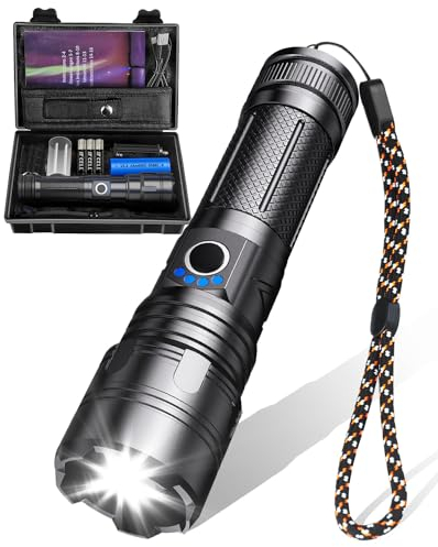 Maxesla Rechargeable Torch Set, Reverse Charging, Battery Indicator 5000mAh, 5 Modes, IPX5, Zoomable Flashlight Super Bright Torch for Camping, Emergency, 26650 & 3 AAA Bettery Included