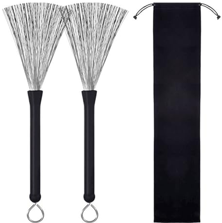rflaueo 2pcs Drum Brushes Retractable Wire Brushes Jazz Wire Brush with Storage Bag for Jazz Folk MusicU(122-1)