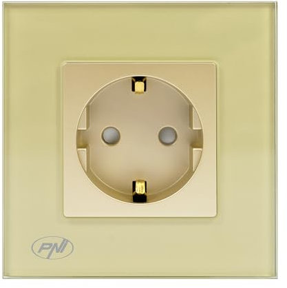 Prise à encastrer simple PNI WP101G avec cadre en verre Doré 16 A 3000 W