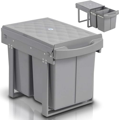 Shally Dogan Pattumiera Estraibile da Cucina per Raccolta Differenziata, Bidoni Spazzatura Removibili Sottolavello con Chiusura Antiodore, Struttura Salvaspazio con 2 Scomparti Contenitori (40 Litri)