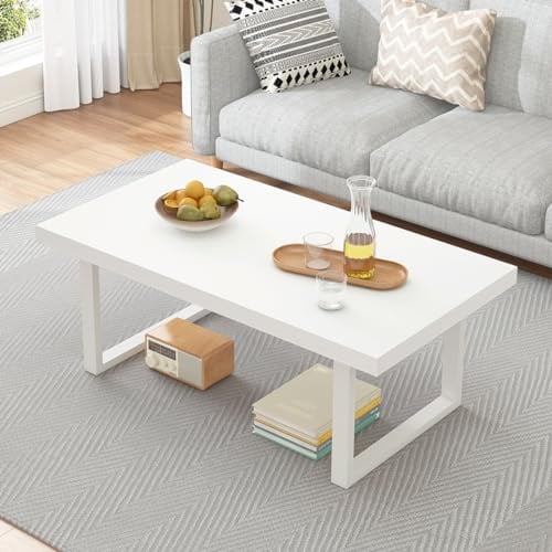 IBF 100 cm Weiß Industrial Couchtisch Wohnzimmertisch Sofatisch | Modern Industrial Vintage Rechteckig Mit Stauraum Mit Ablage Wohnzimmer Couch Klein