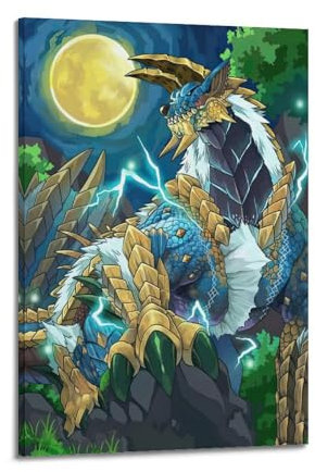 Quem Poster, Motiv: Monster Hunter Donner Wolf, dekoratives Gemälde, Leinwand, Wandposter und Kunstdruck, moderne Familienschlafzimmer-Dekoration, Poster, 50 x 75 cm
