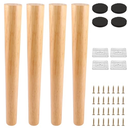 CYEER Lot de 4 pieds de meubles en bois, 40 cm, ronds, en chêne brut, de rechange, pour remplacer les vieux pieds de meubles pour canapés, tables à manger et armoires TV