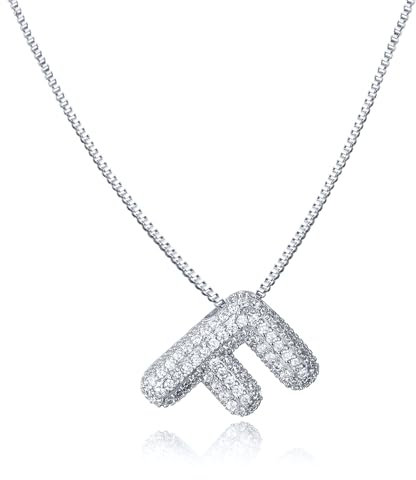AFSTALR Damen bubble buchstaben kete Silber F ice out Balon halskette mit initial Anhanger Blase Schmuck 45+5cm