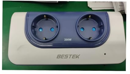 BESTEK 200W KFZ Spannungswandler 12V auf 230V Wechselrichter mit 2 Steckdosen und 2 18-W USB-A und 2 30-W USB-C Anschlüssen Zigarettenanzünderstecker, Weiß & Blau