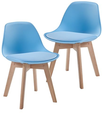 [en.casa] Kinderstuhl Elvdal 2er Set Kinderzimmerstuhl Himmelblau Schreibtischstuhl für Kinder Sitzhöhe 32 cm Polsterstuhl mit Holzbeinen 56 x 38 x 33 cm