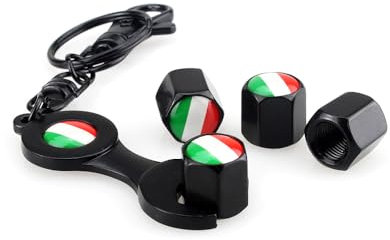 PTDecals 4 stücke / 1 Satz Italien IT Flag Rad Reifen Ventilkappen Universal Auto Staubkappen Reifen Ventilschaftabdeckung + Diebstahlschutz Schwarzer Schlüsselanhänger für Auto/Motorrad/Fahrrad