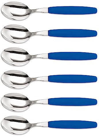 6er Set Giesser Messer Besteck Made in Germany - Löffel Esslöffel Suppenlöffel groß - ideal für Camping Rostfreier Edelstahl, ergonomischer Griff - Made in Germany - Blau