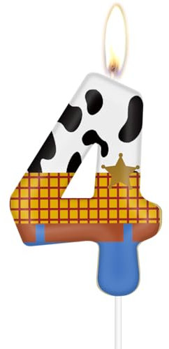 Velas de cumpleaños de juguete, velas número 4 para pastel, velas de pastel de cumpleaños de vaqueros, decoraciones de fiesta de juegos de juguete, velas temáticas de historia azul, decoración de