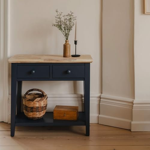 Statement Furniture Florence Small Console Table, 2 Drawers, Bottom Shelf | W82.5cm x H76cm x D32.5cm, Compact Slim Hallway Table with Drawers for Entryway Living Room (navy blue)