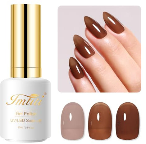 Imtiti Jelly Gel Nail Polish, 15ML Coffee Brown Sheer Jelly Gel Polish Soak Off LED UV Nail Gel Polish Brown Translucent Gel Nail Polish Nail Starter Manicure Salon Kit