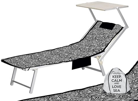 Strandtuch aus Mikrofaser mit Taschen und aufblasbarem Kissen, Motiv Zebra Teddy, Maße: 80 x 190 cm