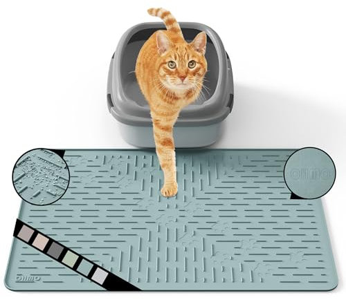 OHMO Cat Litter Mat 60 x 40 cm Light Blue Premium Silicone Trapping Mat, Easy to Clean Waterproof Kitty Under Box Trapping Mat, Keep The Floor Tidy