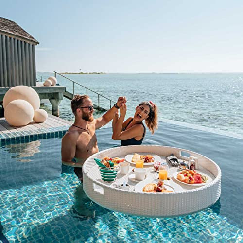 XALYXSM Rattan Floating Tray for Pool, Floating Serving Trays Table and Bar, Floating Drink for Pool, Hot Tub Accessories for Adults, Floating Tray for Pools Serving Drinks, Brunch,