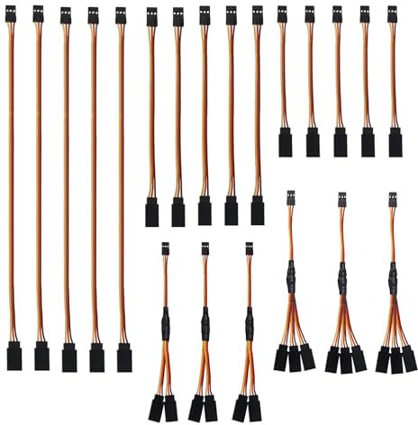 HUAZIZ 21 Stück RC Servo Extension Cable, Stecker zu Buchse 3-poliges Servo-Verlängerungskabel, RC Servo Y Kabel Modell, JR Plug Extension(10cm&15cm&30cm,1 to 2 Y Cable and 1 to 3 Cable 15 cm)