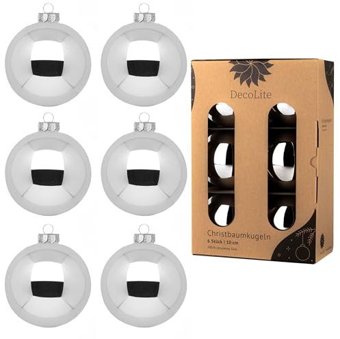 DecoLite: Christbaumkugeln aus Glas Ø 10 cm (6 Stück) - Silber - glänzend