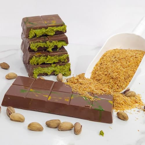 LUXURY BITES Chocolate Dubai con pistacho, 210 g, hecho a mano en Bélgica, chocolate kadayif