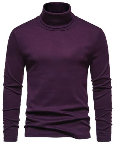 Mkjuuior Maglione a collo alto per gli uomini manica lunga tinta unita caldo pullover casual morbido leggero Mens Undershirt, Viola, M
