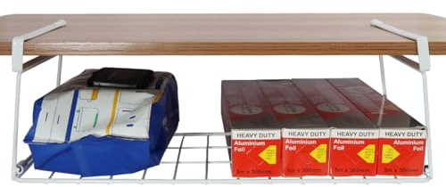 Foil and Plastic Wrap Organizer Kitchen Under Cabinet Desk Pantry Hanging Organizer Storage Foldable Rack (White）