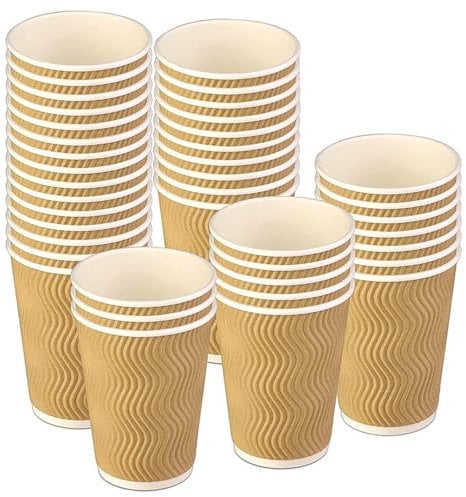 50 PCS Tasses à Café de Papier Kraft, 400ml Gobelets en Papier Épais, Gobelet Ondulé à 3 Couches, Gobelets Carton pour Café à Emporter, pour Café, Thé, Lait et d'Autres Boissons Chaudes ou Froides