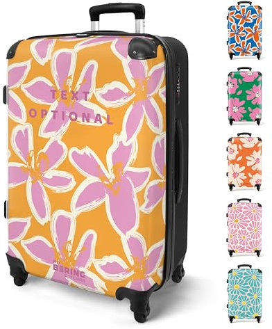 NoBoringSuitcases.com® Reisekoffer 67cm 72L Personalisiert - Großer Hartschalenkoffer mit Rollen, Leichtgewicht Trolley, Koffer Groß für 20kg Gepäck Blumen in Mehreren Farben, Koffer für Flugzeug