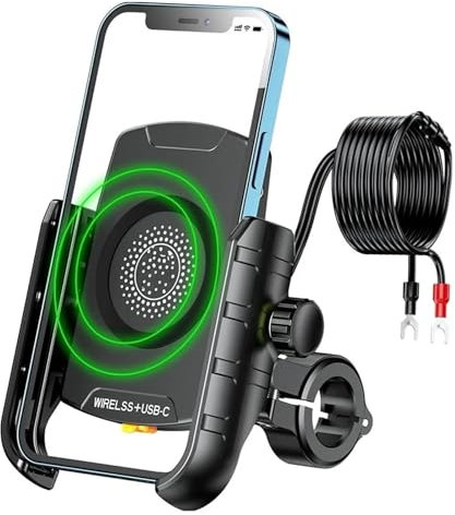 Ohocean Motorrad Navigationshalterung Für 4-7 Zoll Telefon Motorrad Telefon Halter Drahtlose Ladestation 3,0 Schnell Ladegerät GPS Moto Unterstützung Handy Lenker Montieren(M9S Wireless USB-C)