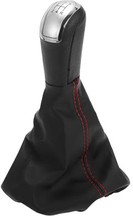 HEROFFIX Pomo de palanca de cambios manual de 5 velocidades con cubierta para Mercedes-Benz Clase A W168 1997-2004, de piel sintética, color negro y rojo