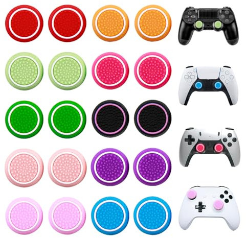 20PCS Capuchons de Joystick Coloré pour PS5/PS4/PS3/Xbox/Xbox 360/Series X/S/Xbox Elite, Capuchons de Manette de Jeu, Grip Caps Joystick Thumbstick, Capuchons Manette Pouce Protection Silicone