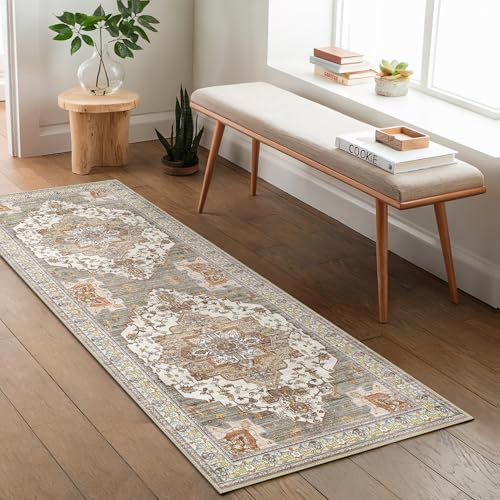 GENIMO Vintage Teppich Schlafzimmer 80x200CM Teppich Flur Waschbare Kurzflor Boho Carpet, rutschfest Teppiche for Küche Balkon Badezimmer, Brick