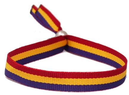 GOS Best Supplies Pulsera Bandera Republicana Española De Tela Ajustable de 1 cm de ancho Tricolor Horizontal Rojo Amarillo y Morado Hombre Mujer Unisex