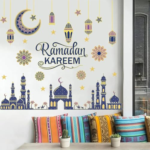 HPNIUB Ramadan Kareem Moschee Mond Laterne Wandtattoo Islamisch Aufkleber
