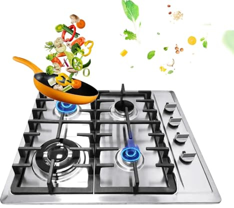 LENDISIY Hornillo de gas de 4 fuegos, cocina de gas de acero inoxidable, cocina de gas propano, cocina de gas empotrable, cocina de gas para cocina