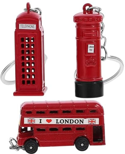 Luxiremi 3PCS Keychains Bus Mailbox Phone Booth Keyring Set, British Landmark Keychain,London Keyring,Red Mailbox Keychain for Souvenir and Decor Party