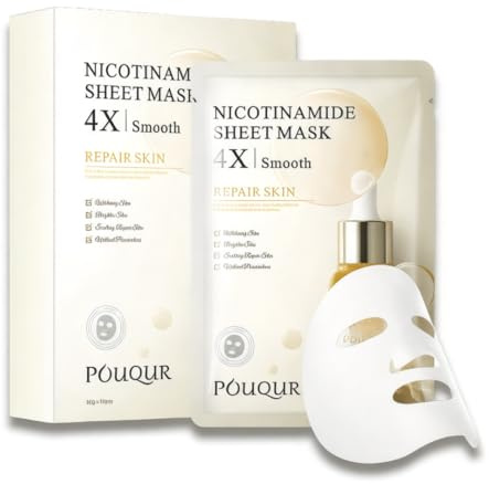 POUQUR 10 Pz Maschera al Bio Collagene Effetto immediato in Tessuto Aderente - Maschera Coreana Viso Collagene Idratante per Pelle Luminosa